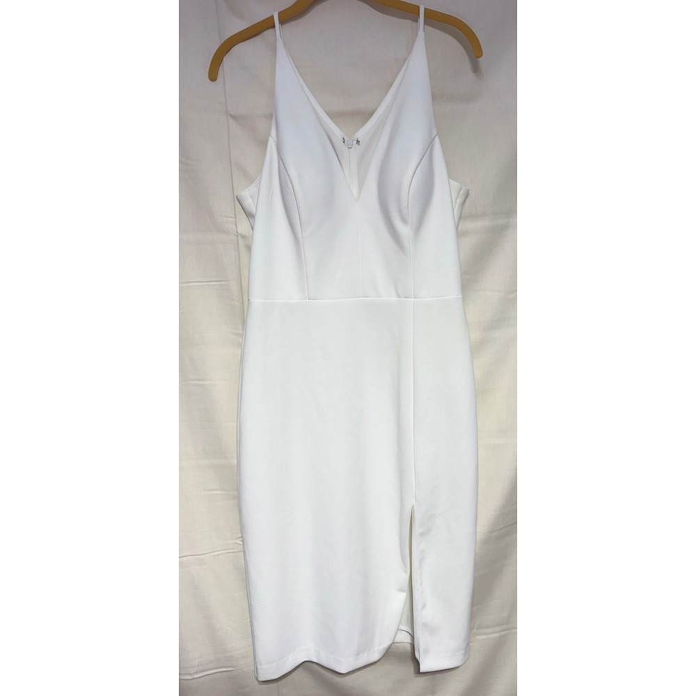 BHLDN‎ White V-Neck Midi Dress Spaghetti Strap Side Slit Bridal Cocktail Mens